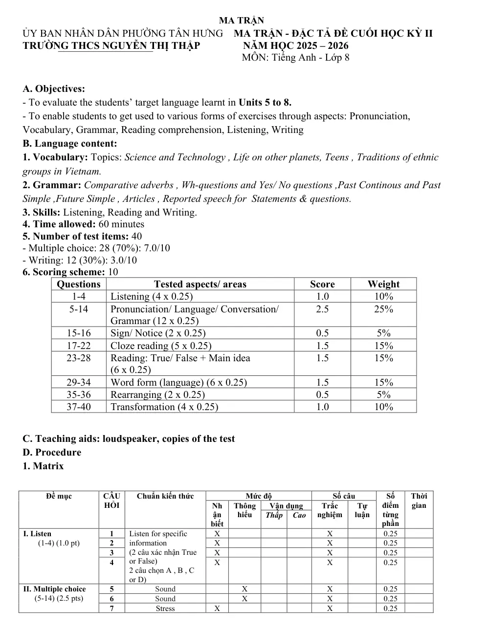 Đề thi Học kì 2 Tiếng Anh 8 năm 2025-2026 trường THCS Nguyễn Thị Thập (TP Hồ Chí Minh) - trang 9