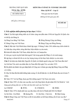Trang đầu Đề thi Học kì 2 Lịch sử 12 năm 2024-2025 trường THPT Quế Sơn (Đà Nẵng)