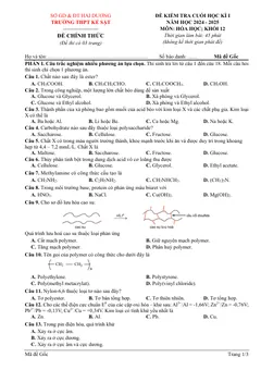 Trang đầu Đề thi Học kì 1 Hóa học 12 năm 2024-2025 trường THPT Kẻ Sặt (Hải Dương)