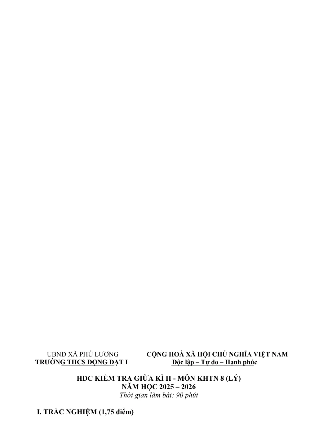Đề thi Giữa kì 2 KHTN 8 (Vật lý) năm 2025-2026 trường THCS Động Đạt 1 (Thái Nguyên) - trang 3