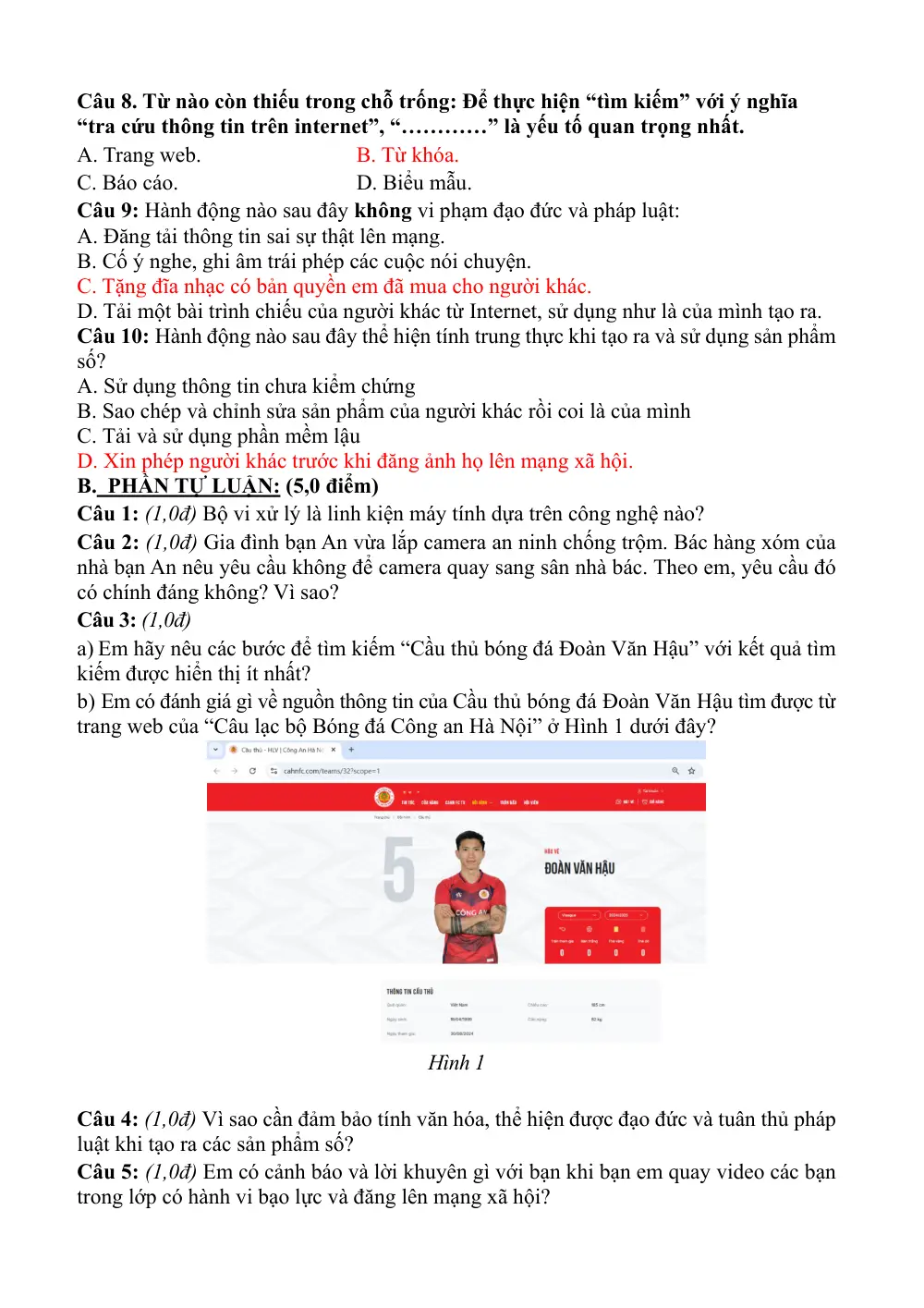 Đề thi Giữa kì 1 Tin học 8 năm 2024-2025 trường TH&THCS Nguyễn Du (Quảng Nam) - trang 5