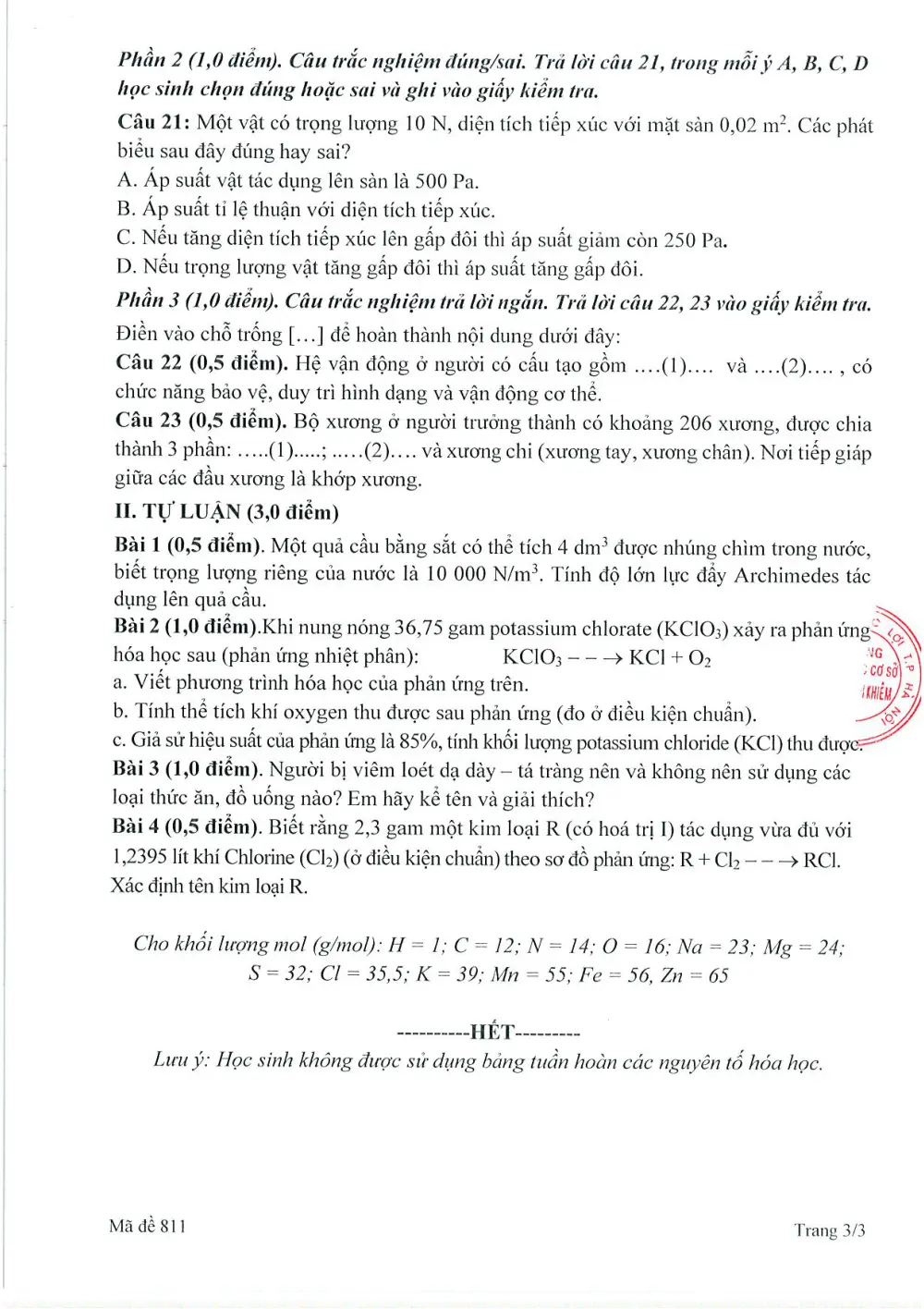 Đề thi Học kì 1 KHTN 8 năm 2025-2026 trường THCS Nguyễn Bỉnh Khiêm (Hà Nội) - trang 3