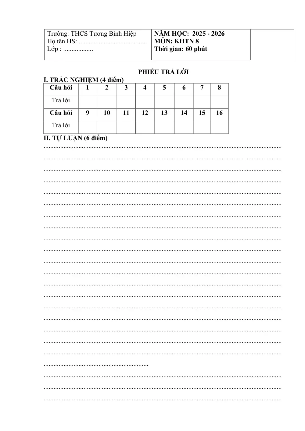 Đề thi Học kì 1 KHTN 8 năm 2025-2026 trường THCS Tương Bình Hiệp (TP Hồ Chí Minh) - trang 8