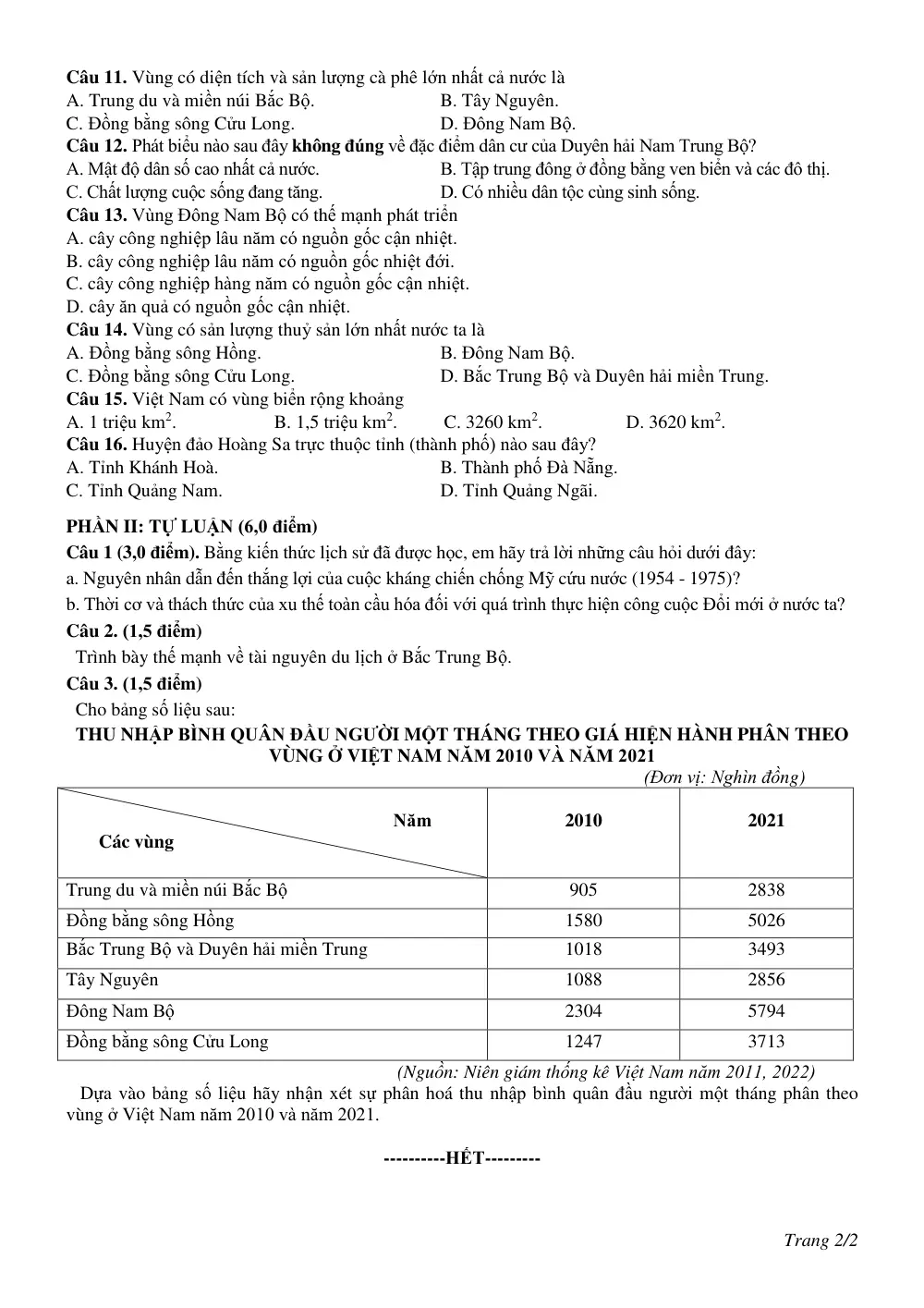 Đề thi Học kì 2 Lịch sử và Địa lí 9 năm 2024-2025 Sở Nam Định - trang 2