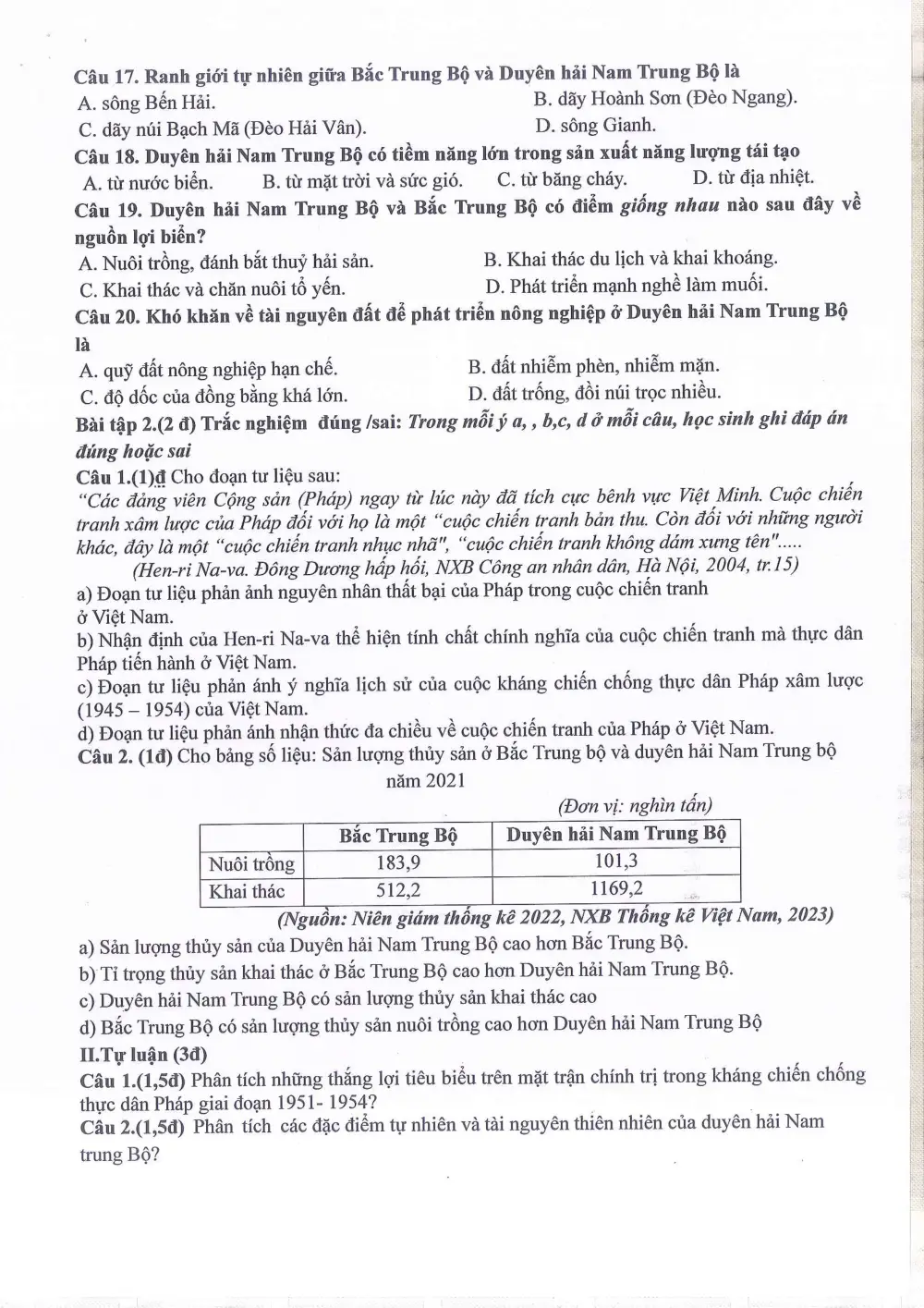 Đề thi Giữa kì 2 Lịch sử và Địa lí 9 năm 2024-2025 trường THCS Ngọc Lâm (Hà Nội) - trang 3