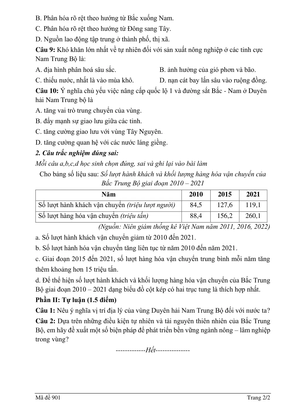 Đề thi Giữa kì 2 Lịch sử và Địa lí 9 năm 2024-2025 trường THCS Lý Thường Kiệt (Hà Nội) - trang 2
