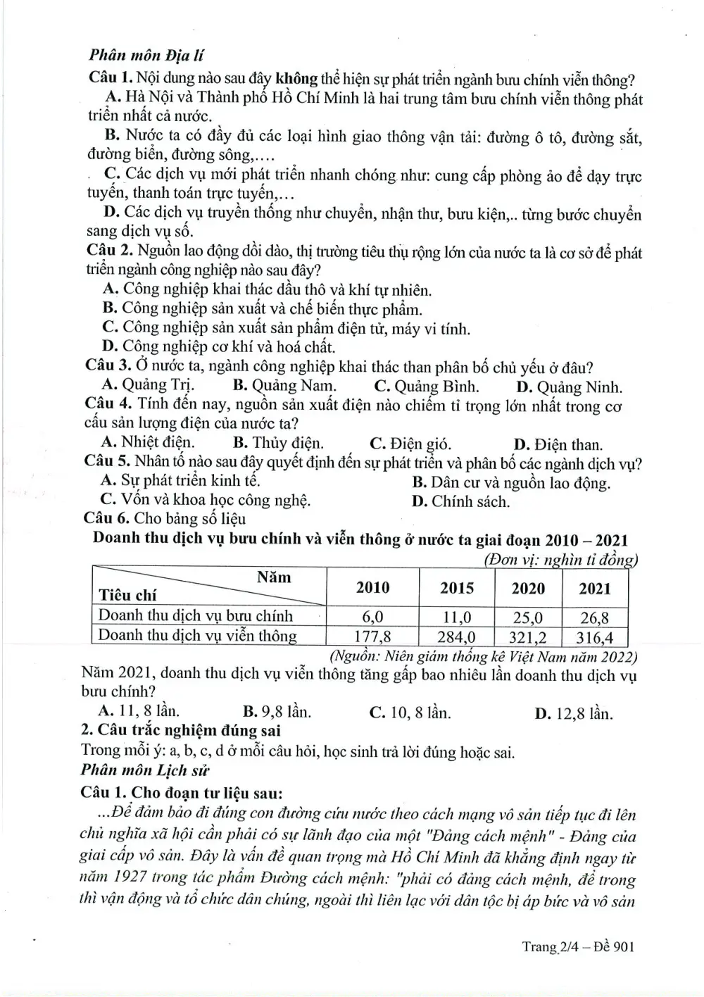 Đề thi Học kì 1 Lịch sử và Địa lí 9 năm 2025-2026 trường THCS Nguyễn Bỉnh Khiêm (Hà Nội) - trang 2