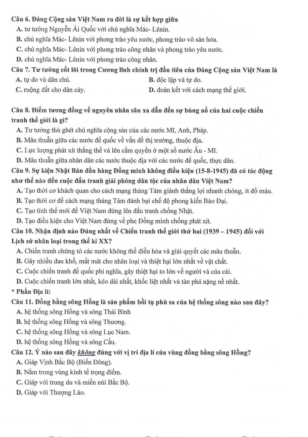 Đề thi Học kì 1 Lịch sử và Địa lí 9 năm 2025-2026 trường THCS Ngọc Lâm (Hà Nội) - trang 6
