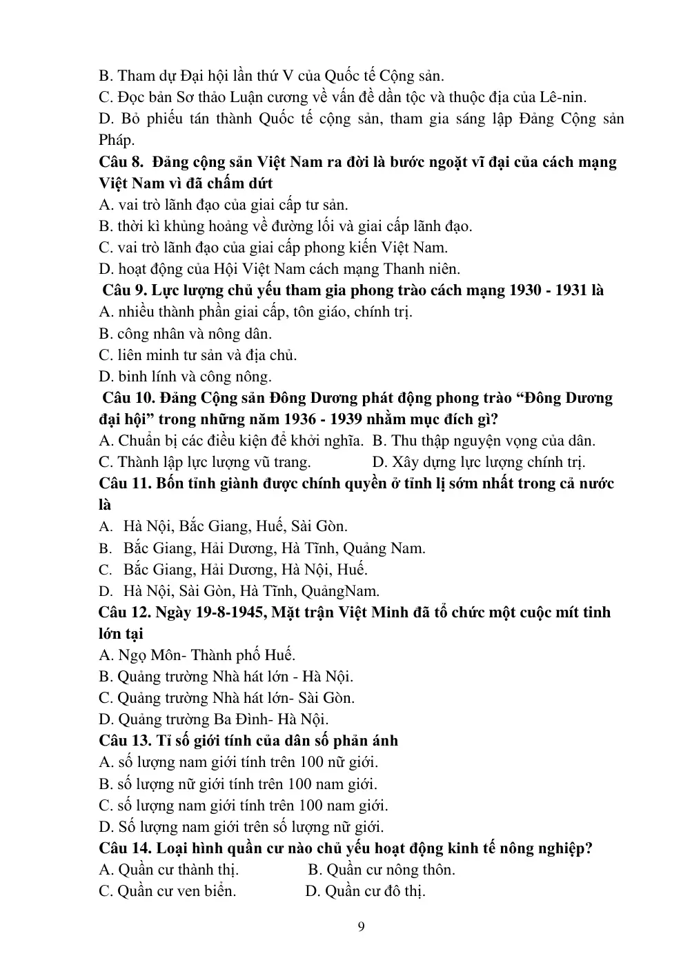 Đề thi Giữa kì 1 Lịch sử và Địa lí 9 năm 2025-2026 trường THCS Bát Tràng (Hà Nội) - trang 9