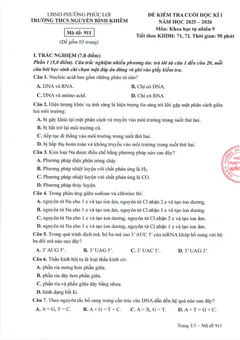 Trang đầu Đề thi Học kì 1 KHTN 9 năm 2025-2026 trường THCS Nguyễn Bỉnh Khiêm (Hà Nội)