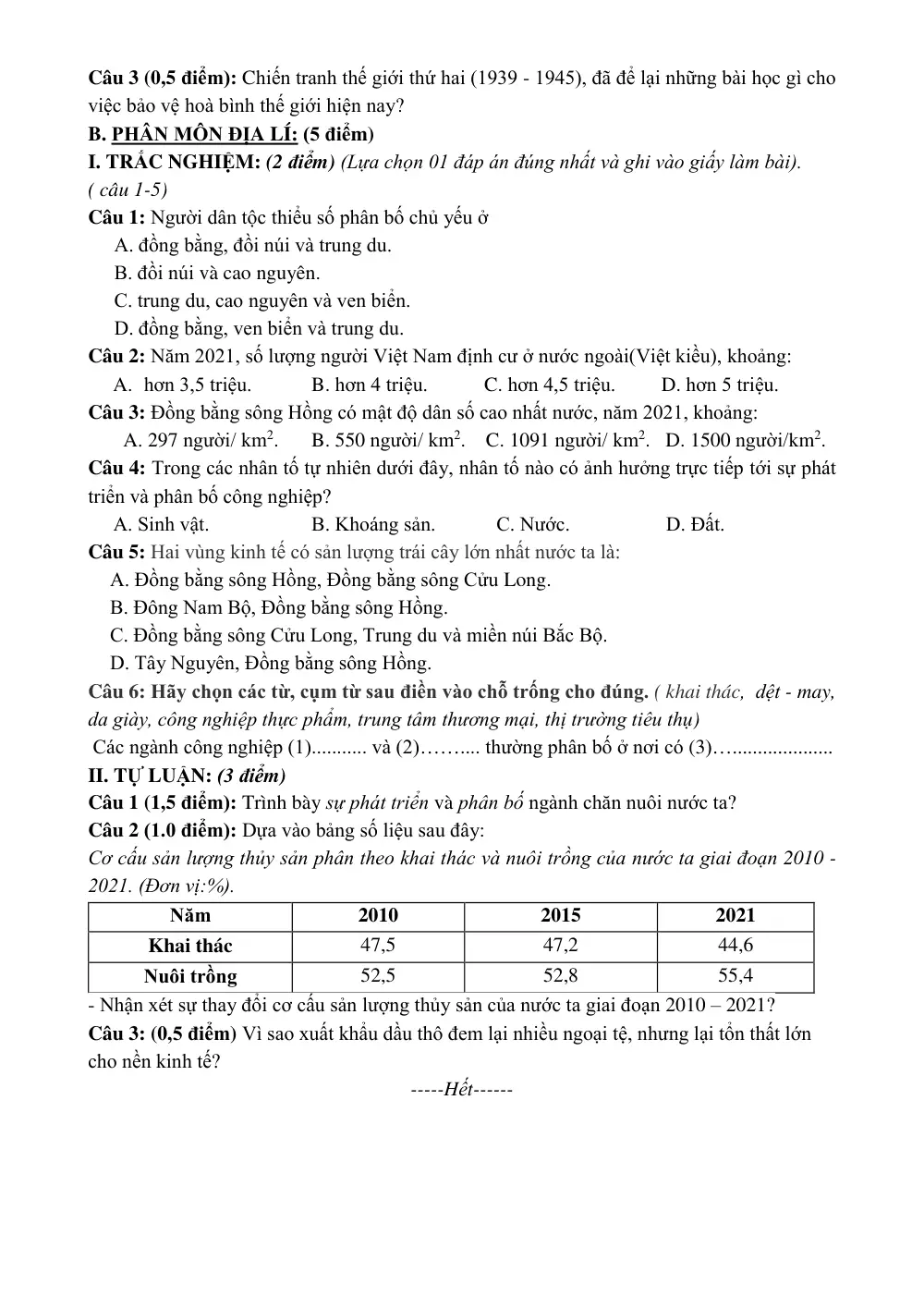 Đề thi Giữa kì 1 Lịch sử và Địa lí 9 năm 2024-2025 trường THCS Nguyễn Trãi (Quảng Nam) - trang 9