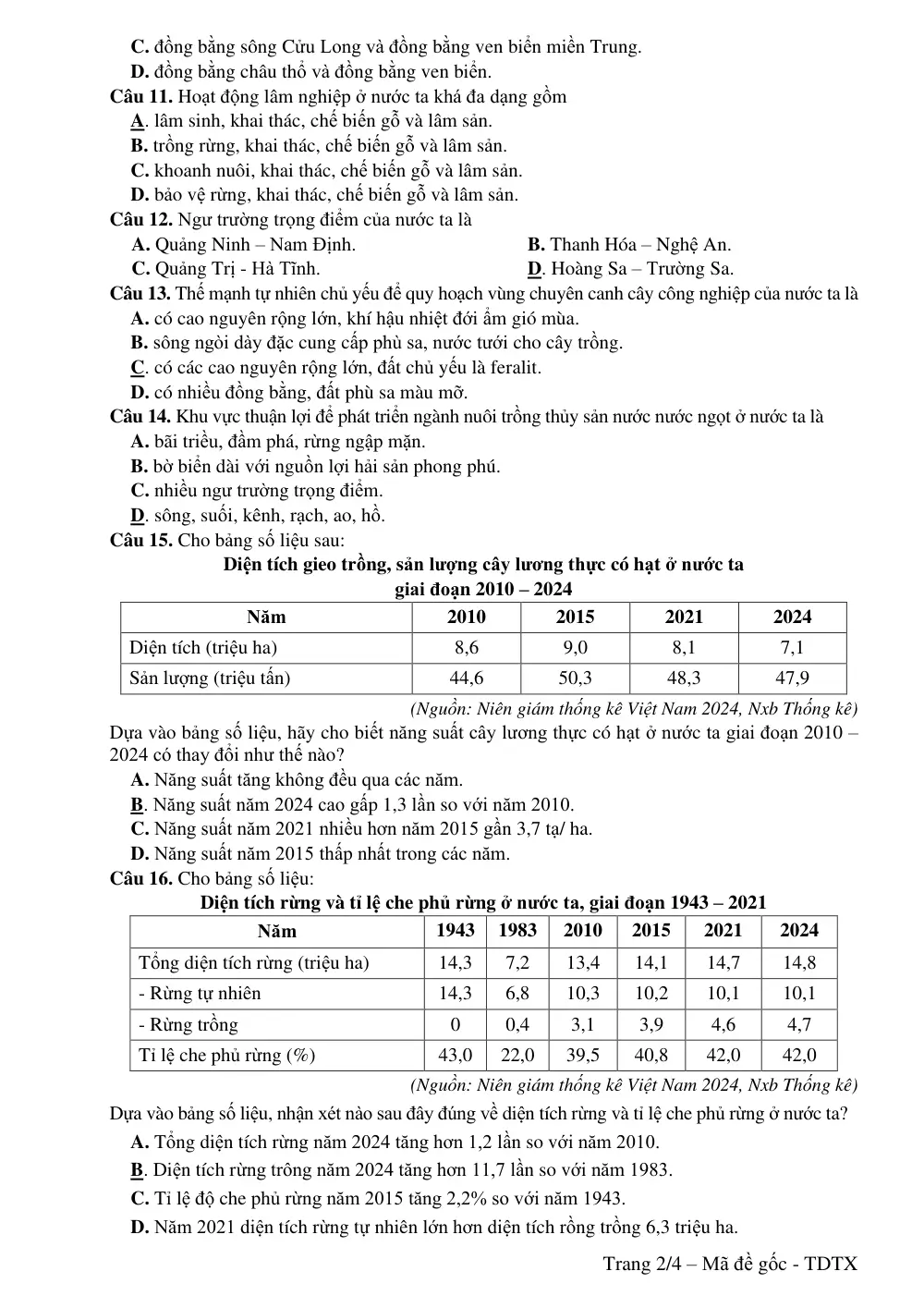 Đề thi Học kì 1 Địa lí 12 năm 2025-2026 Sở Cần Thơ (đề dự bị) - trang 2