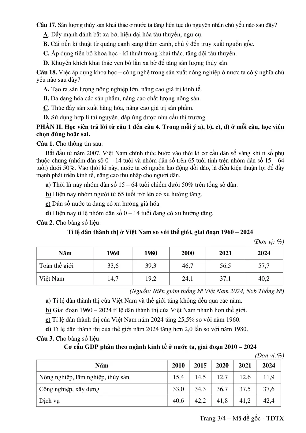 Đề thi Học kì 1 Địa lí 12 năm 2025-2026 Sở Cần Thơ (đề dự bị) - trang 3