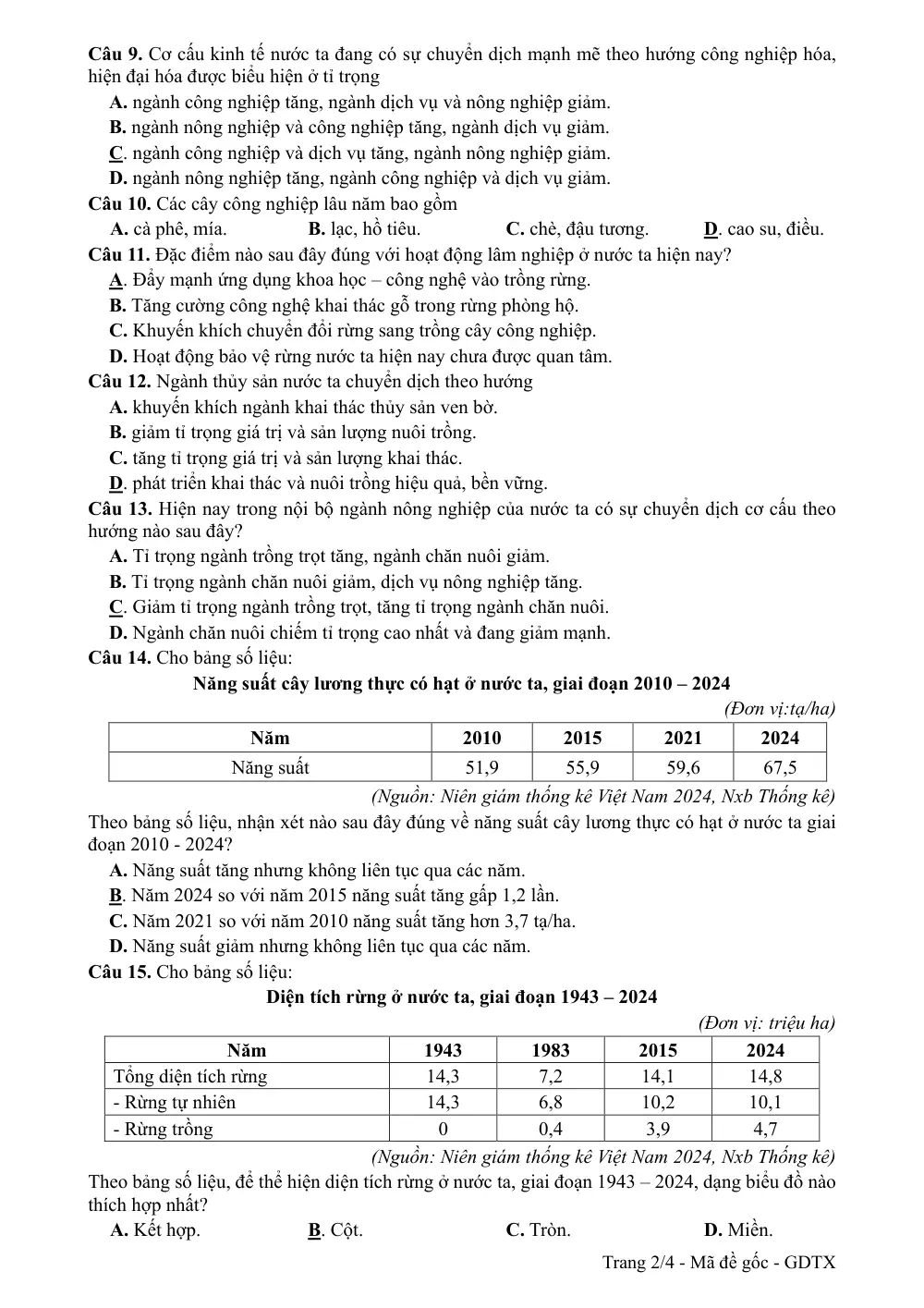 Đề thi Học kì 1 Địa lí 12 năm 2025-2026 Sở Cần Thơ (đề chính thức) - trang 2