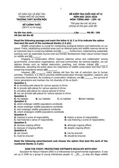 Trang đầu Đề thi Học kì 2 Tiếng Anh 10 năm 2025-2026 trường THPT Xuyên Mộc (TP Hồ Chí Minh)