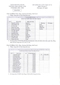 Trang đầu Đề thi Giữa kì 2 Tin học 9 năm 2025-2026 trường THCS Ngọc Lâm (Hà Nội)