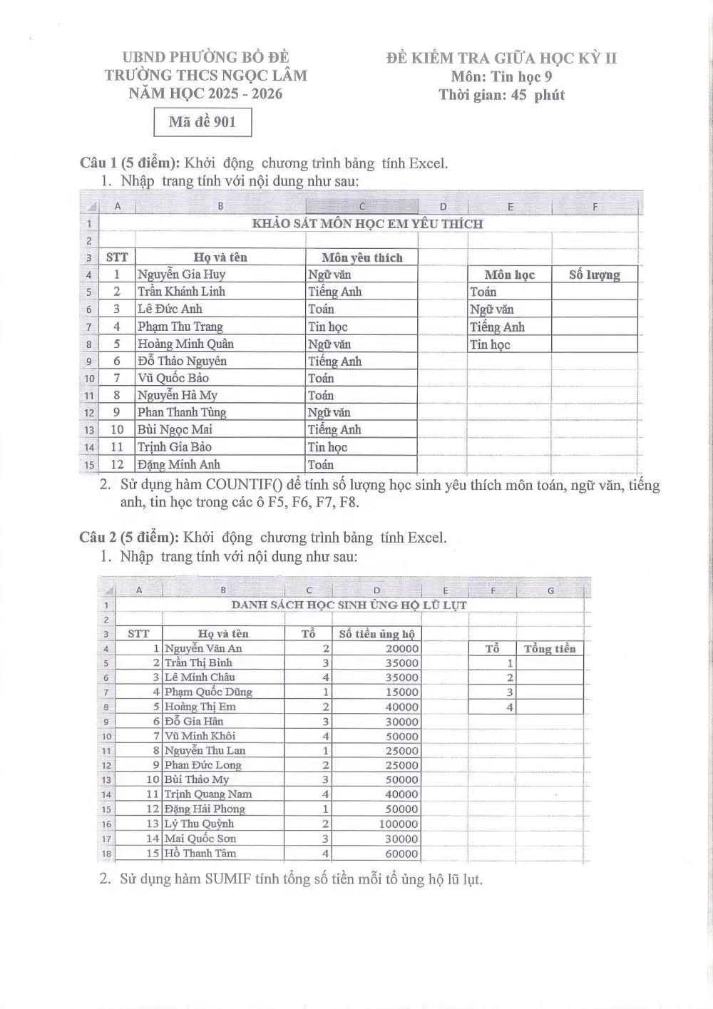 Đề thi Giữa kì 2 Tin học 9 năm 2025-2026 trường THCS Ngọc Lâm (Hà Nội) - trang 1