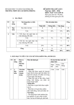 Trang đầu Đề thi Giữa kì 1 Ngữ văn 10 năm 2025-2026 trường THPT Số 1 Lê Hồng Phong (Đắk Lắk)