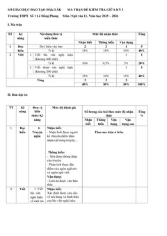 Trang đầu Đề thi Giữa kì 1 Ngữ văn 11 năm 2025-2026 trường THPT số 1 Lê Hồng Phong (Đắk Lắk)