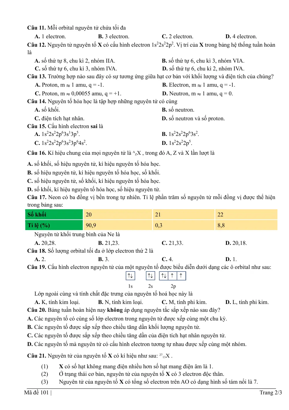 Đề thi Giữa kì 1 Hóa học 10 năm 2024-2025 trường THPT Hùng Vương (Quảng Nam) - trang 2