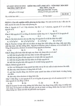 Trang đầu Đề thi Giữa kì 1 Hóa học 10 năm 2024-2025 trường THPT Dĩ An (Bình Dương)
