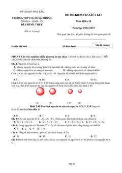 Trang đầu Đề thi Giữa kì 1 Hóa học 10 năm 2024-2025 trường THPT Lê Hồng Phong (Đắk Lắk)