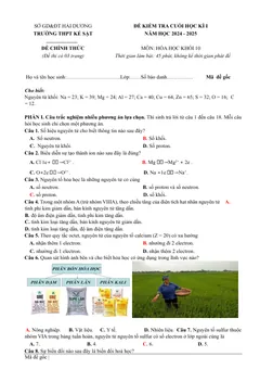 Trang đầu Đề thi Học kì 1 Hóa học 10 năm 2024-2025 trường THPT Kẻ Sặt (Hải Dương)