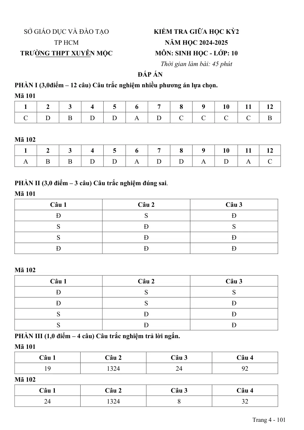 Đề thi Giữa kì 2 Sinh học 10 năm 2025-2026 trường THPT Xuyên Mộc (TP Hồ Chí Minh) - trang 4