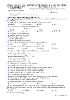 Trang đầu Đề thi Giữa kì 2 Hóa học 10 năm 2025-2026 trường THPT Duy Tân (Quảng Ngãi)