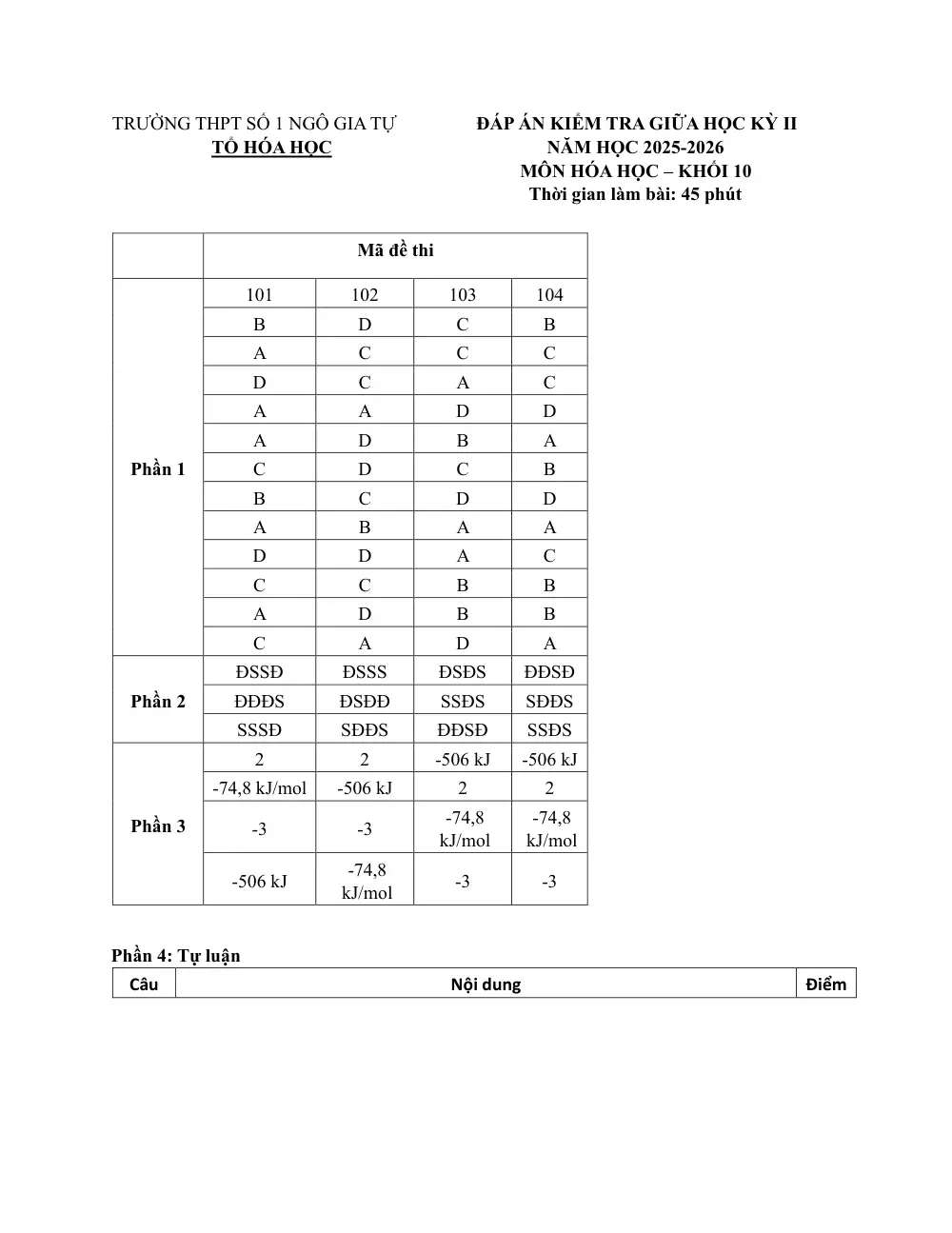 Đề thi Giữa kì 2 Hóa học 10 năm 2025-2026 trường THPT số 1 Ngô Gia Tự (Đắk Lắk) - trang 4