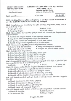 Trang đầu Đề thi Giữa kì 1 Lịch sử 10 năm 2024-2025 trường THPT Dĩ An (Bình Dương)