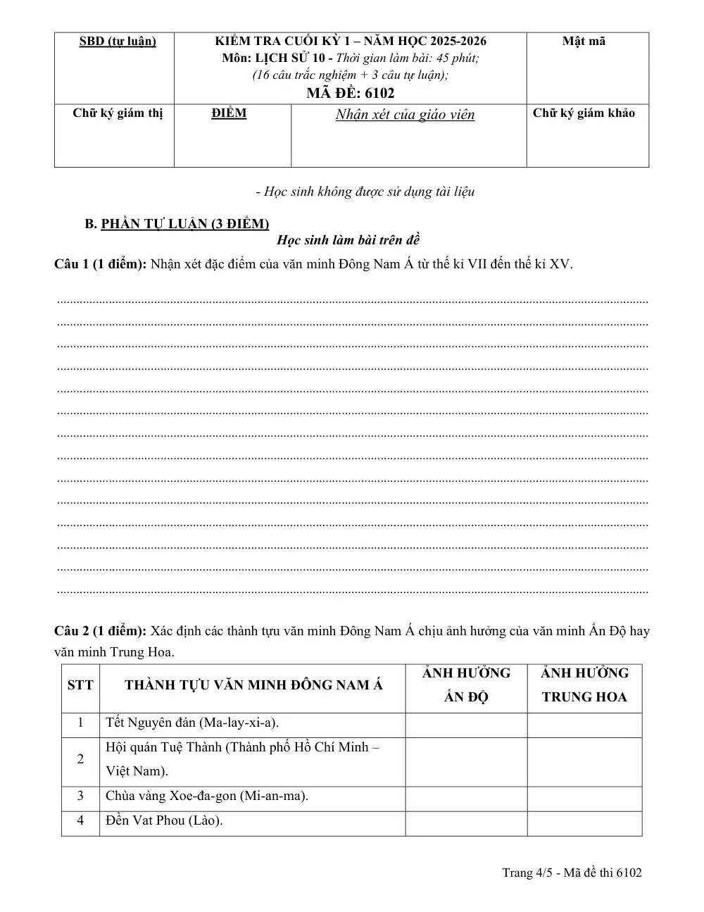 Đề thi Học kì 1 Lịch sử 10 năm 2025-2026 trường THPT Lương Thế Vinh (TP Hồ Chí Minh) - trang 9