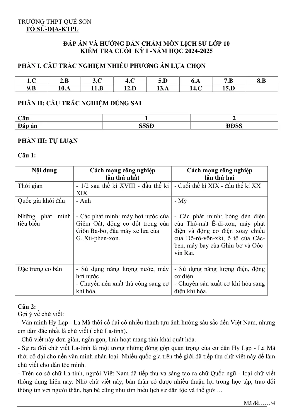 Đề thi Học kì 1 Lịch sử 10 năm 2024-2025 trường THPT Quế Sơn (Quảng Nam) - trang 4