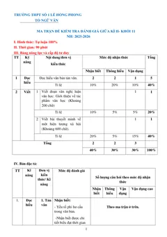 Trang đầu Đề thi Giữa kì 2 Ngữ văn 11 năm 2025-2026 trường THPT số 1 Lê Hồng Phong (Đắk Lắk)