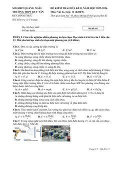 Trang đầu Đề thi Giữa kì 2 Vật lí 11 năm 2025-2026 trường THPT Duy Tân (Quảng Ngãi)