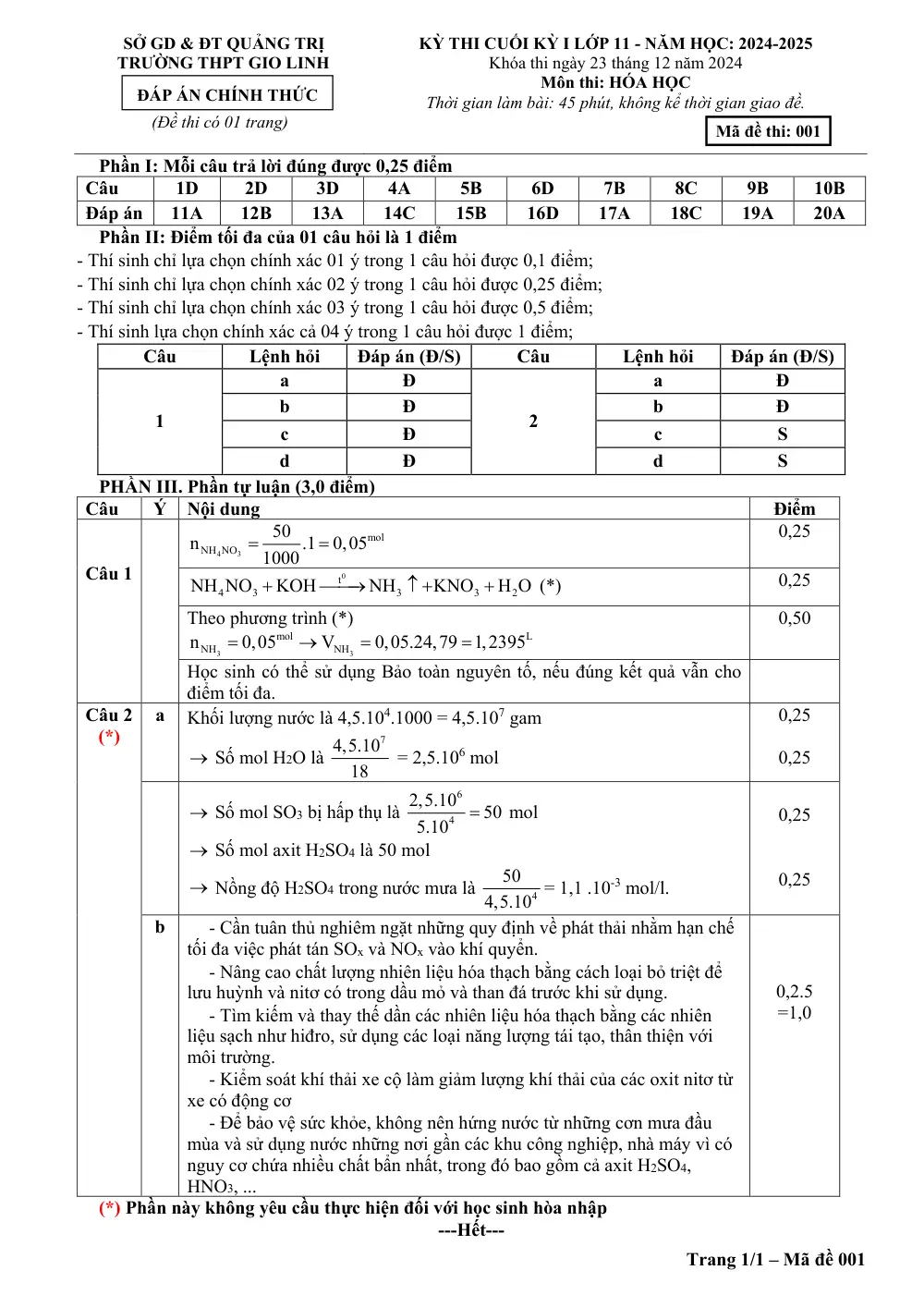 Đề thi Học kì 1 Hóa học 11 năm 2024-2025 trường THPT Gio Linh (Quảng Trị) - trang 3