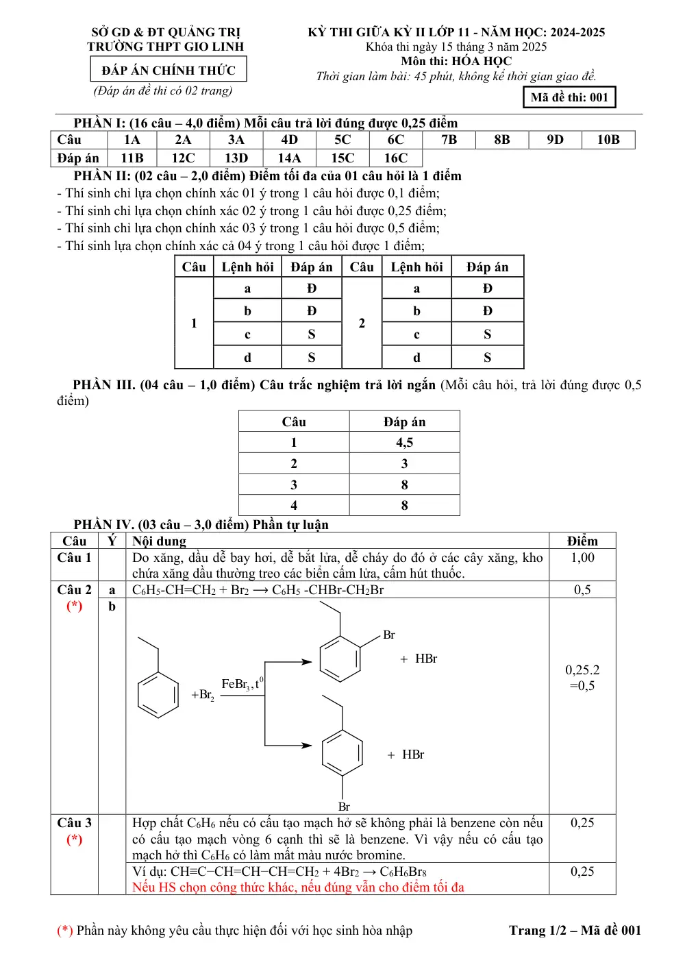Đề thi Giữa kì 2 Hóa học 11 năm 2024-2025 trường THPT Gio Linh (Quảng Trị) - trang 3
