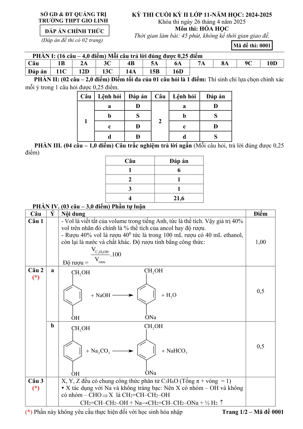 Đề thi Học kì 2 Hóa học 11 năm 2024-2025 trường THPT Gio Linh (Quảng Trị) - trang 3