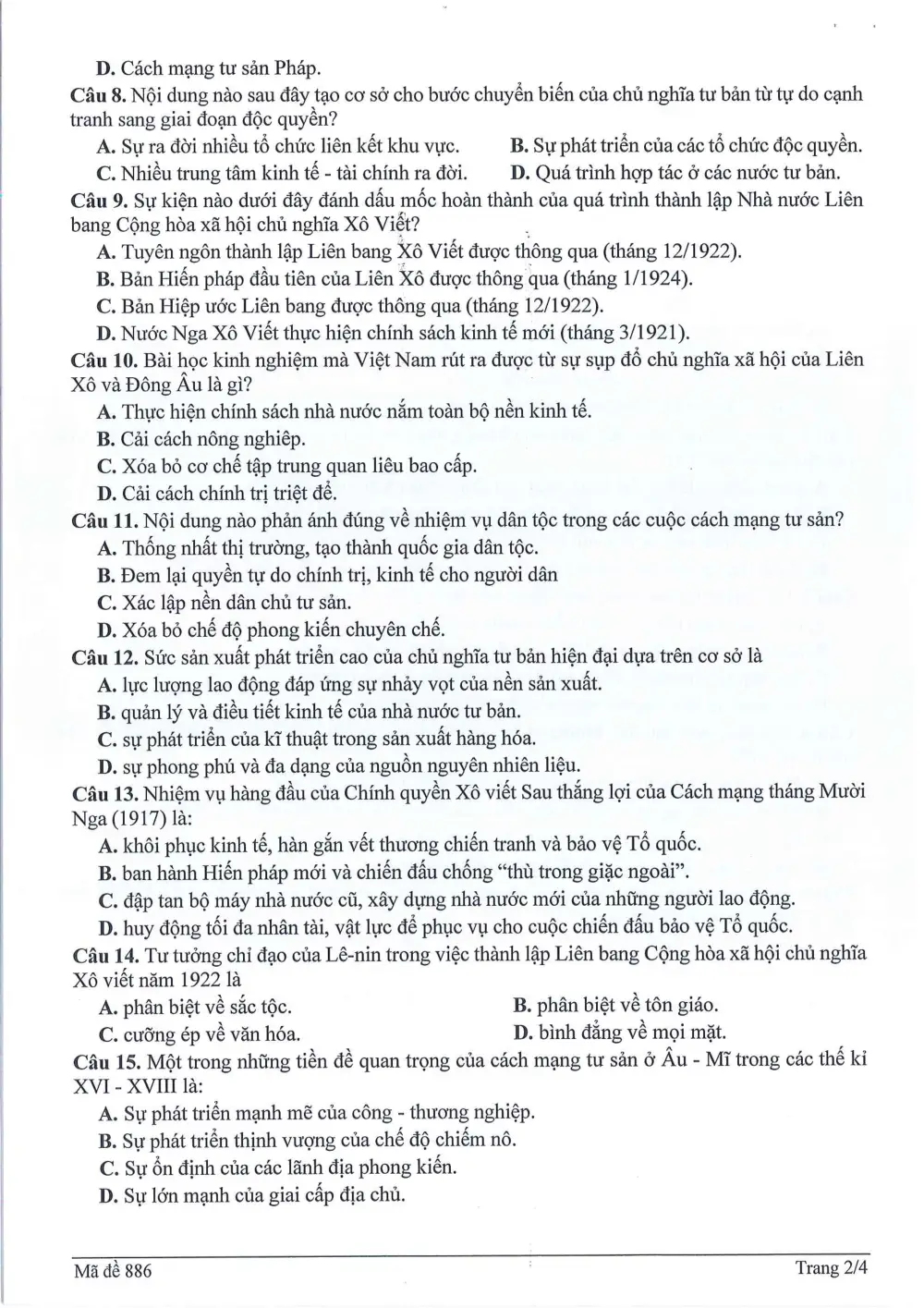 Đề thi Giữa kì 1 Lịch sử 11 năm 2024-2025 trường THPT Dĩ An (Bình Dương) - trang 2