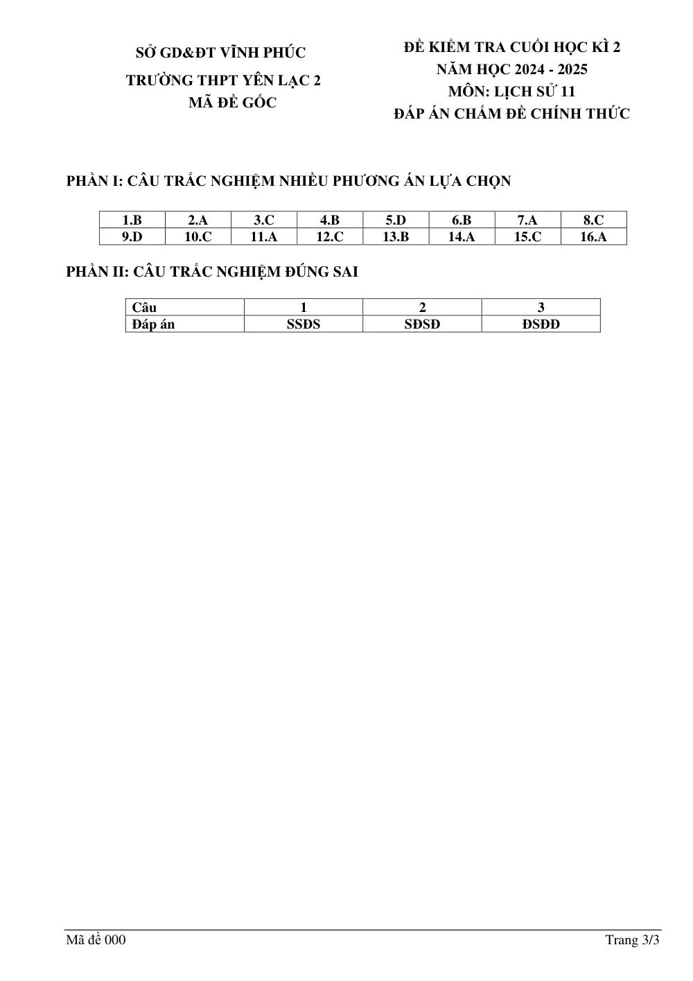 Đề thi Học kì 2 Lịch sử 11 năm 2024-2025 trường THPT Yên Lạc 2 (Vĩnh Phúc) - trang 3