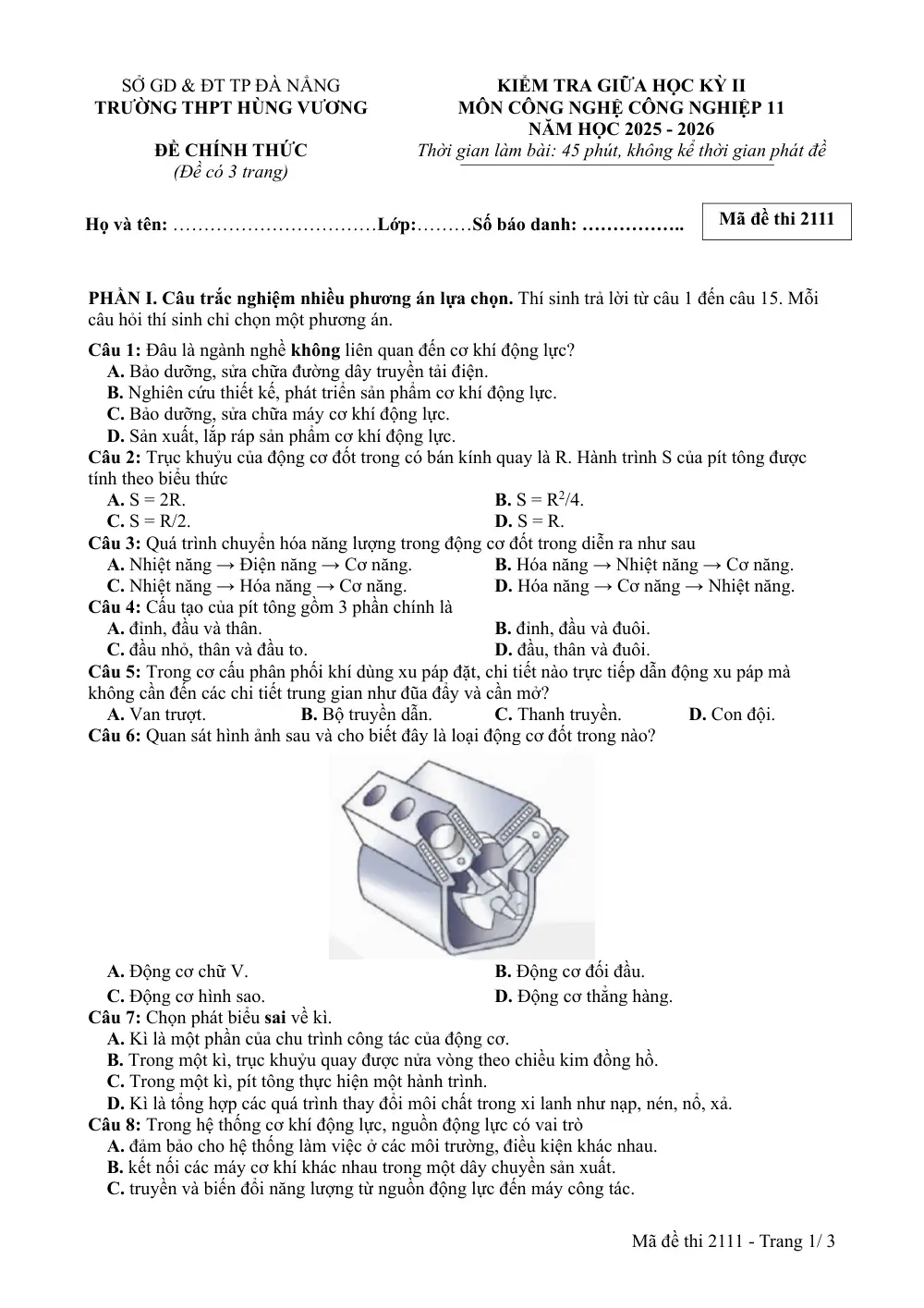 Đề thi Giữa kì 2 Công nghệ 11 năm 2025-2026 trường THPT Hùng Vương (Đà Nẵng) - trang 5