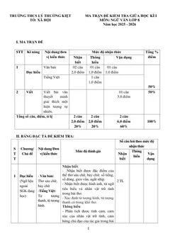 Trang đầu Đề thi Giữa kì 1 Ngữ văn 8 năm 2025-2026 trường THCS Lý Thường Kiệt (Hà Nội)