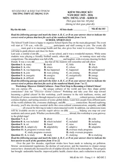 Trang đầu Đề thi Học kì 1 Tiếng Anh 11 năm 2025-2026 trường THPT Lê Trọng Tấn (TP Hồ Chí Minh)