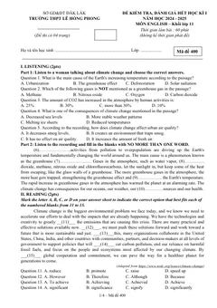 Trang đầu Đề thi Học kì 1 Tiếng Anh 11 năm 2024-2025 trường THPT Lê Hồng Phong (Đắk Lắk)