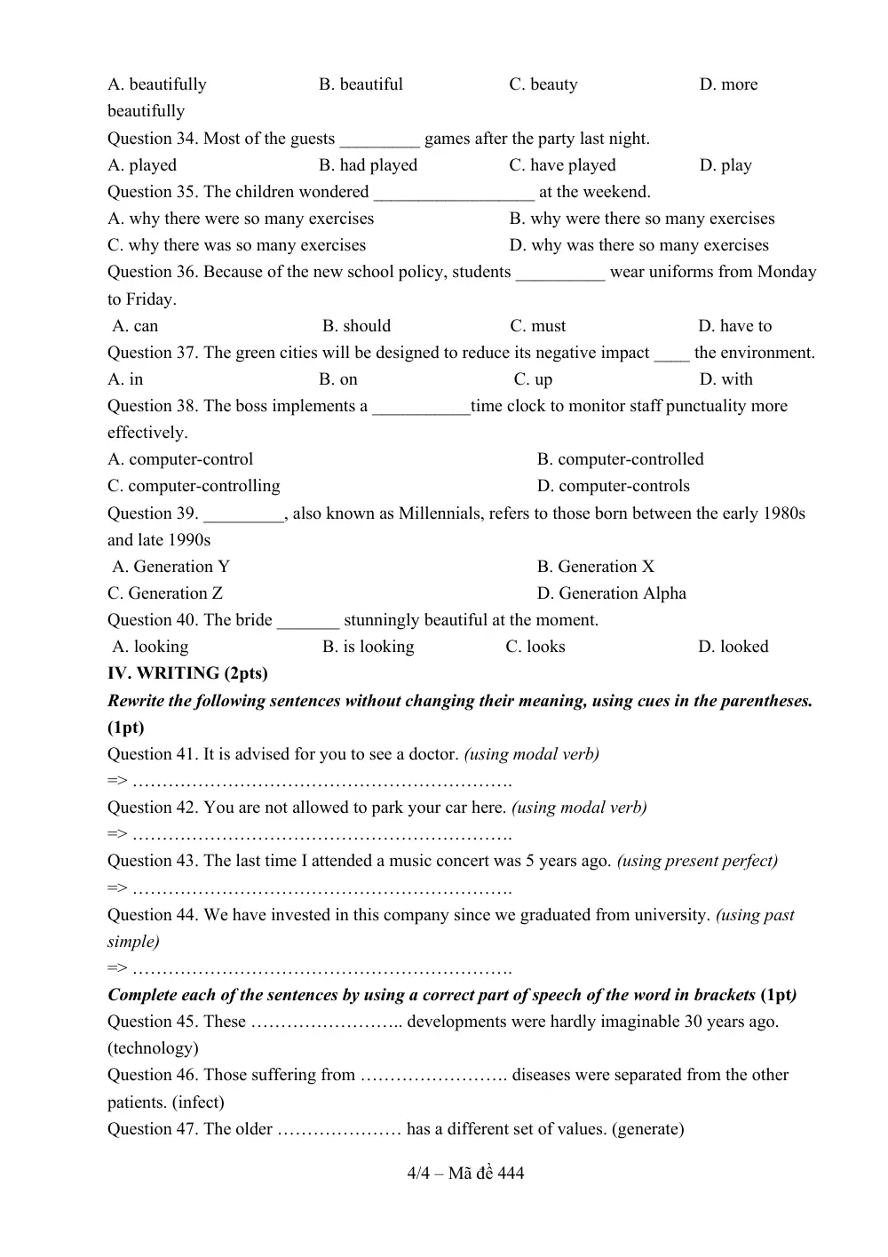 Đề thi Giữa kì 1 Tiếng Anh 11 năm 2024-2025 trường THPT Lê Hồng Phong (Đắk Lắk) - trang 4