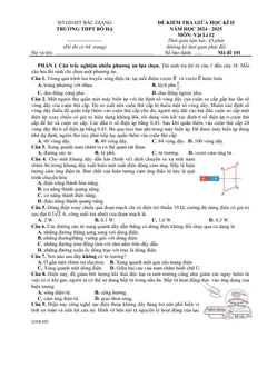 Trang đầu Đề thi Giữa kì 2 Vật lí 12 năm 2024-2025 trường THPT Bố Hạ (Bắc Giang)