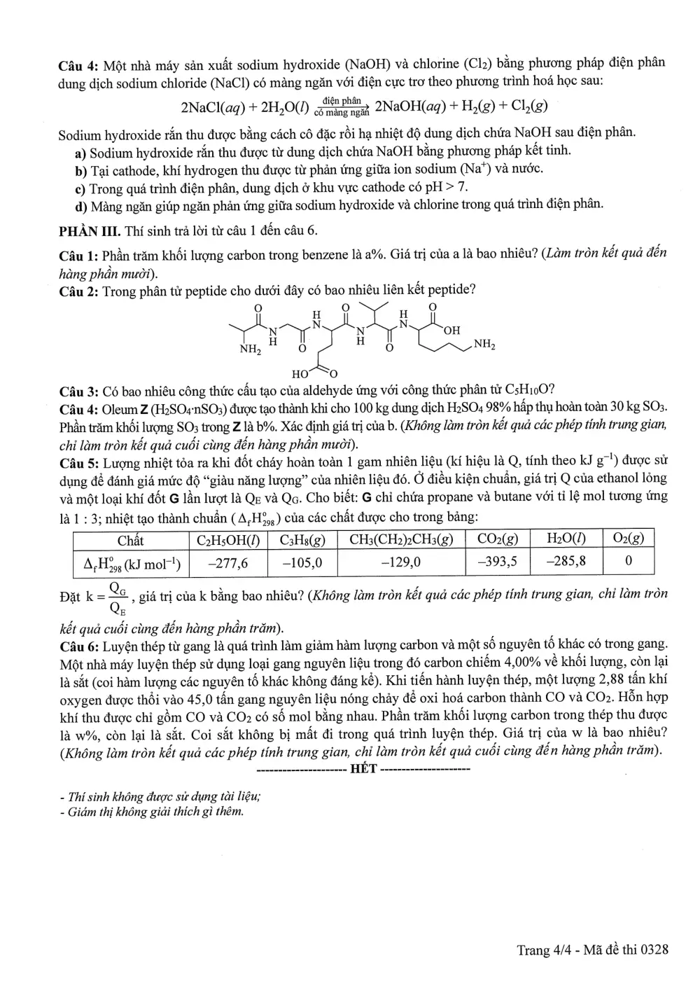 Đề chính thức Hóa học năm 2025 Tốt nghiệp THPT (Mã đề 0328) - trang 4