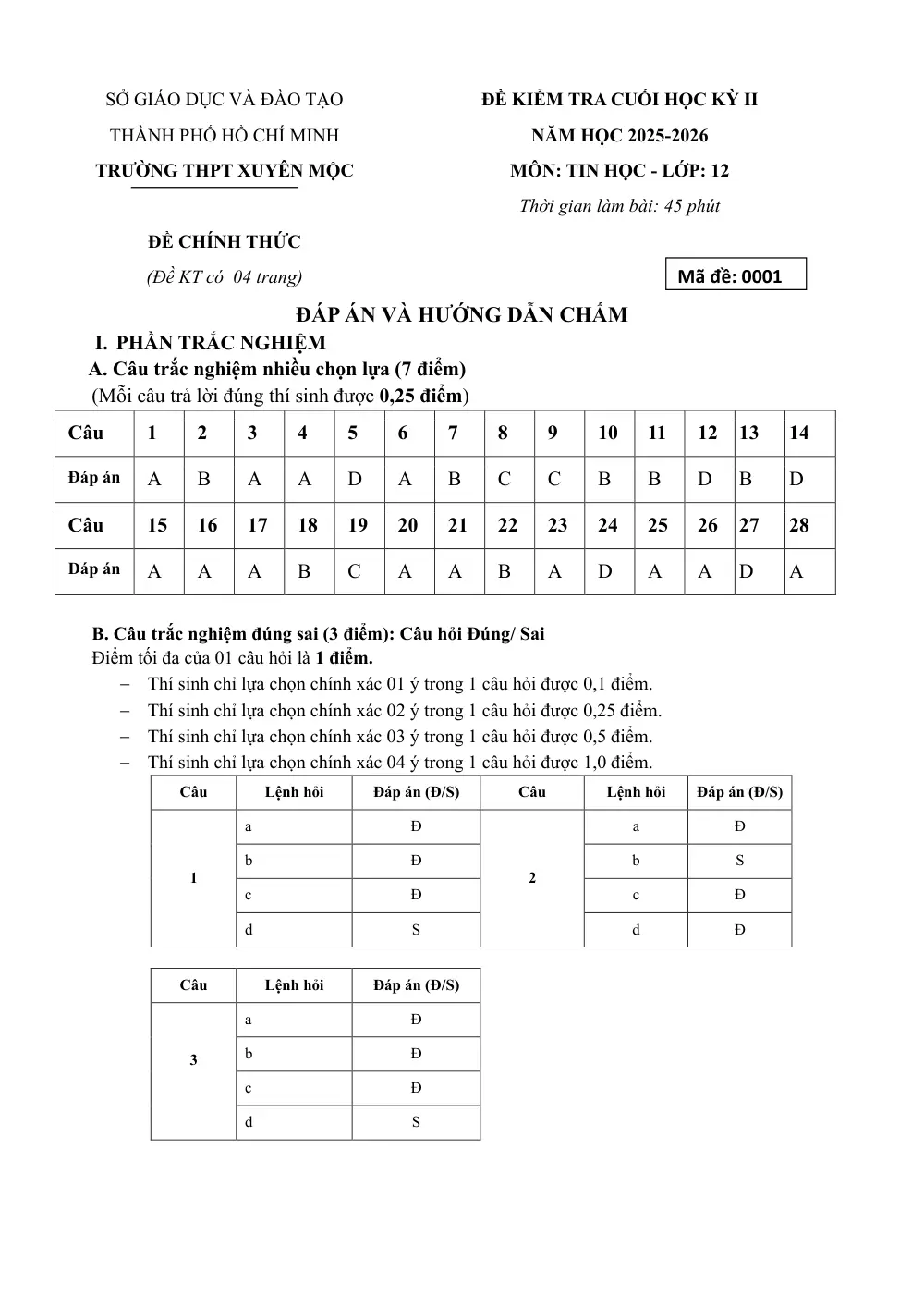 Đề thi Học kì 2 Tin học 12 năm 2025-2026 trường THPT Xuyên Mộc (TP Hồ Chí Minh) - trang 9