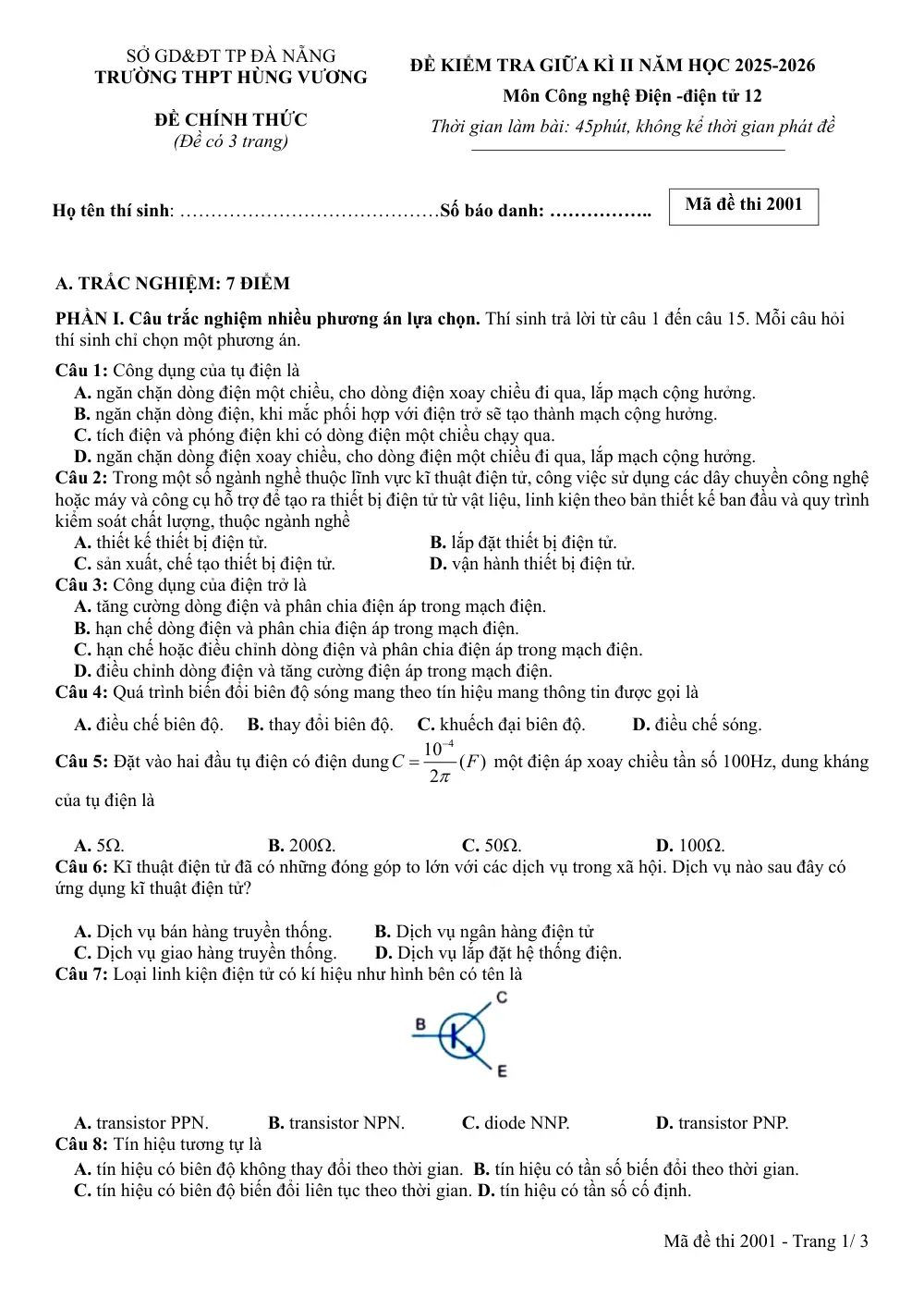 Đề thi Giữa kì 2 Công nghệ 12 năm 2025-2026 trường THPT Hùng Vương (Đà Nẵng) - trang 7