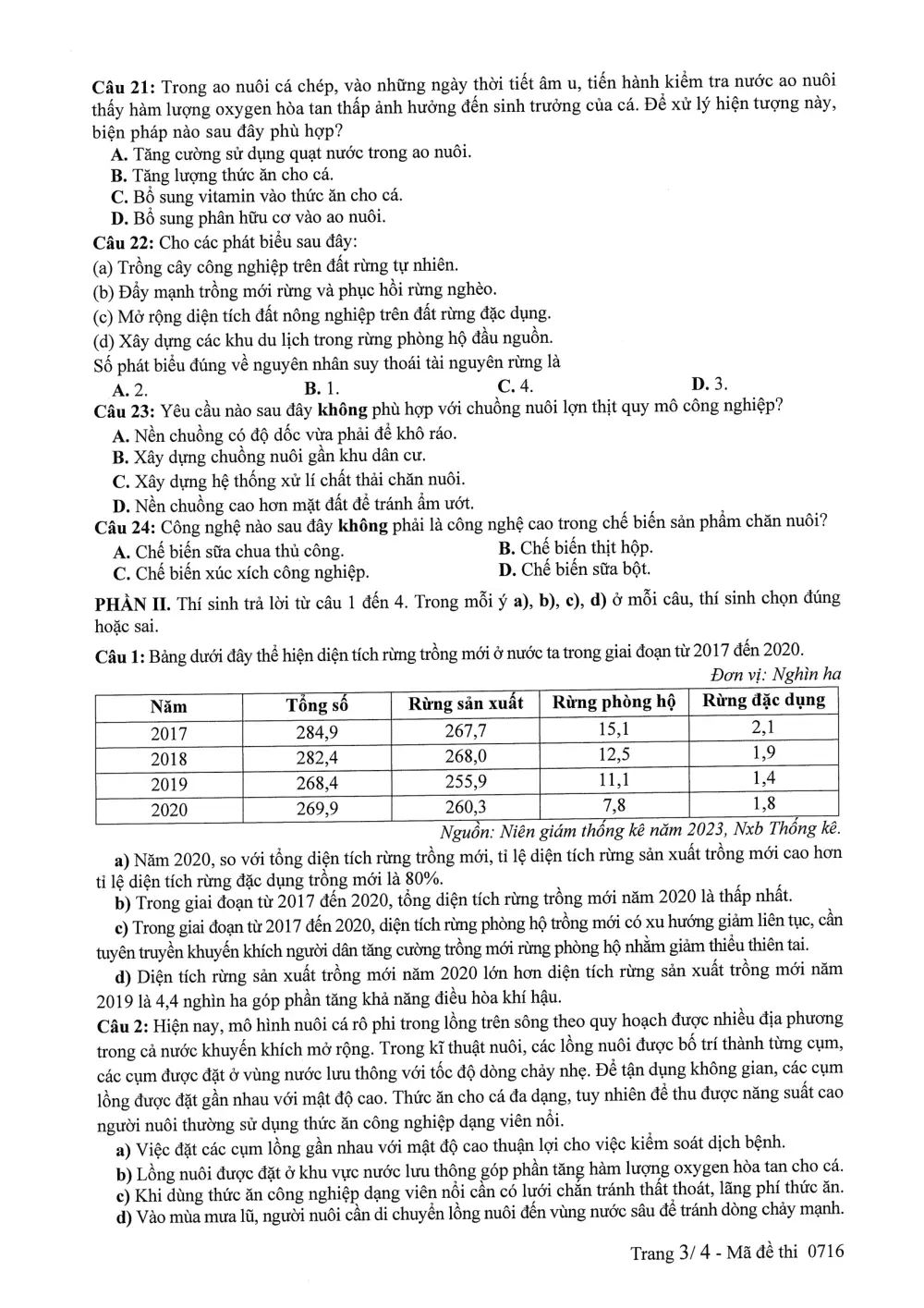 Đề chính thức Công nghệ Nông nghiệp năm 2025 Tốt nghiệp THPT (Mã đề 0716) (Có đáp án) - trang 3